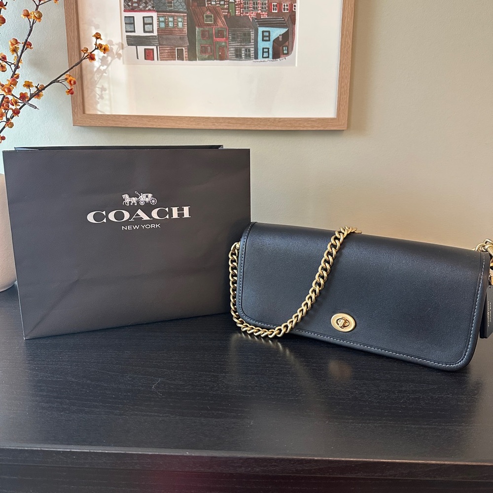 Coach Black and Gold Crossbody Bag with Chain Strap